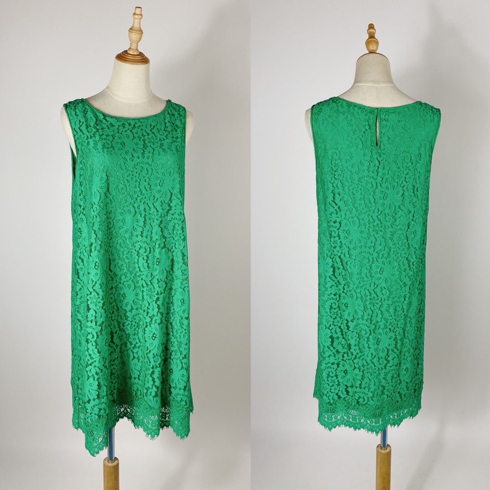 MAX STUDIO Green Lace Shift Cocktail Dress Medium